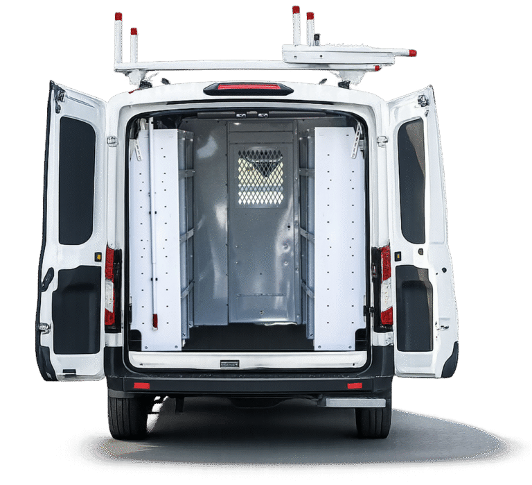 High Roof Contractor Van with interior shelving and a ladder rack.